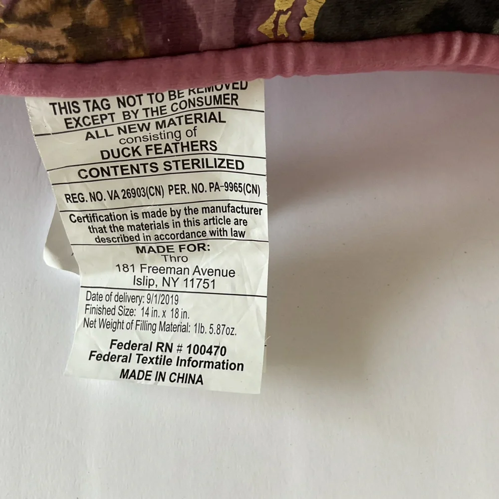 THRO Velveteen Peony Throw Pillow NWOT